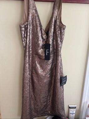 Lulu's Rose Gold Sequin Midi Dress with V-Neck